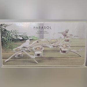 Parasol 5 Tealight Candle Holder 2 Bird On Branches in Stone Color 19"